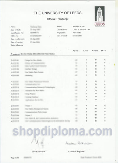 university of Leeds official transcript