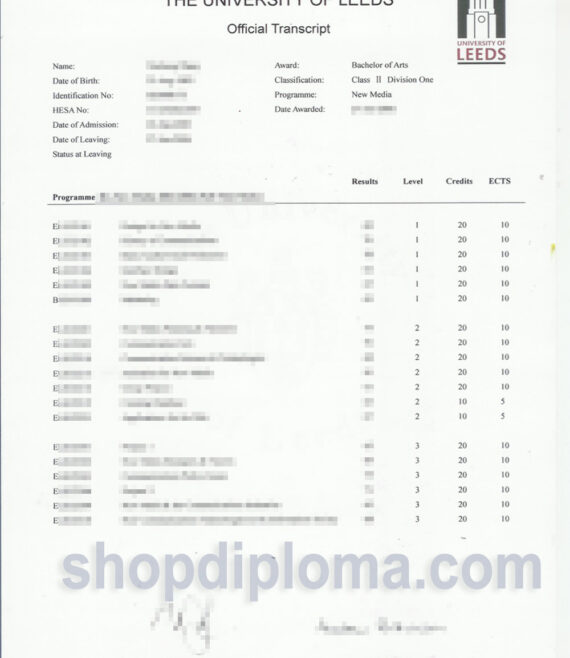 university of Leeds official transcript