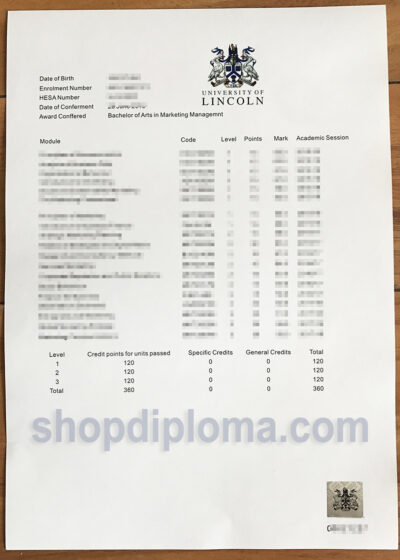 university of lincoln bachelor academic transcript
