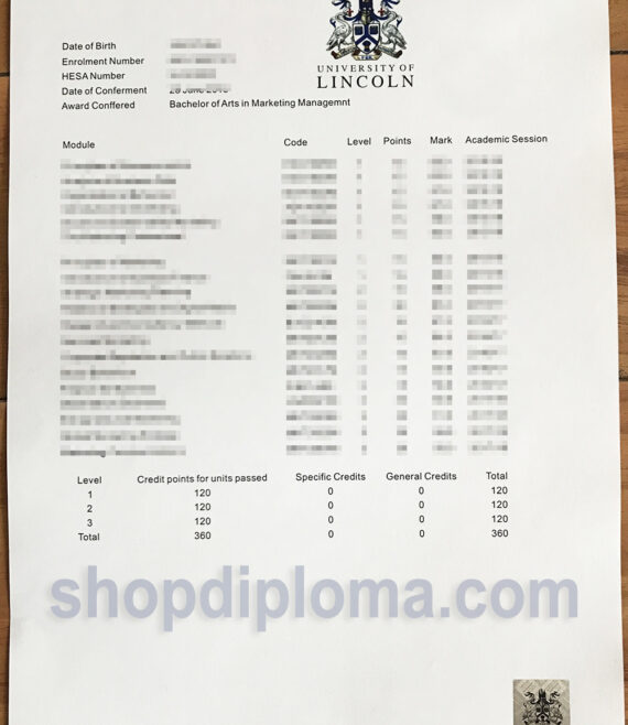 university of lincoln bachelor academic transcript