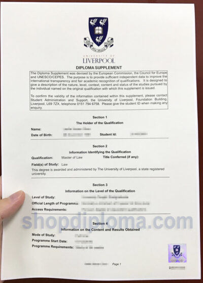 university of liverpool diploma supplement transcript
