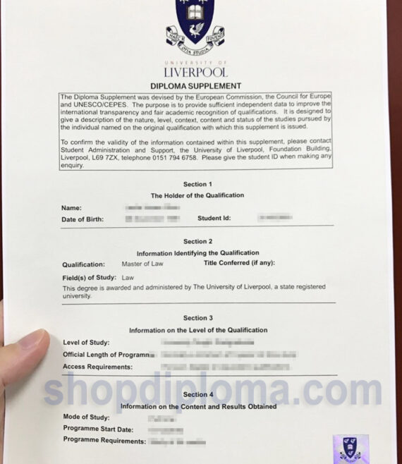 university of liverpool diploma supplement transcript