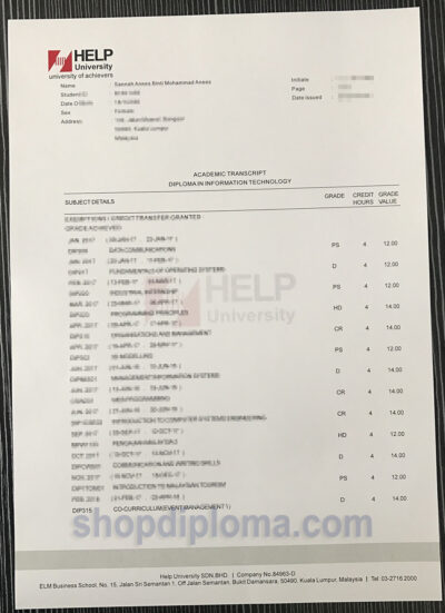 Help university academic transcript diploma in information technology
