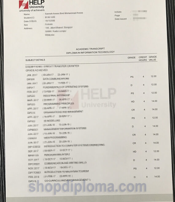 Help university academic transcript diploma in information technology
