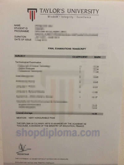 Taylor's university academic transcript