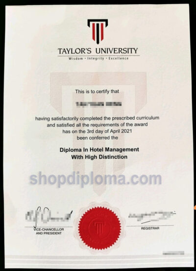 Taylor's university the diploma in hotel management with high distinction