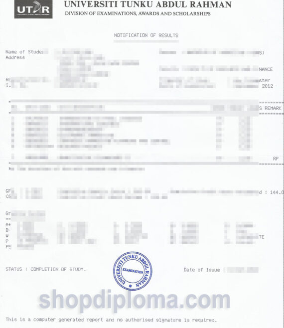 UTAR university tunku abbdul rahman academic transcript