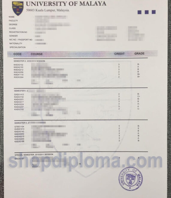 University of Malaya Academic transcript