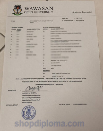 Wawasan Open University academic transcript